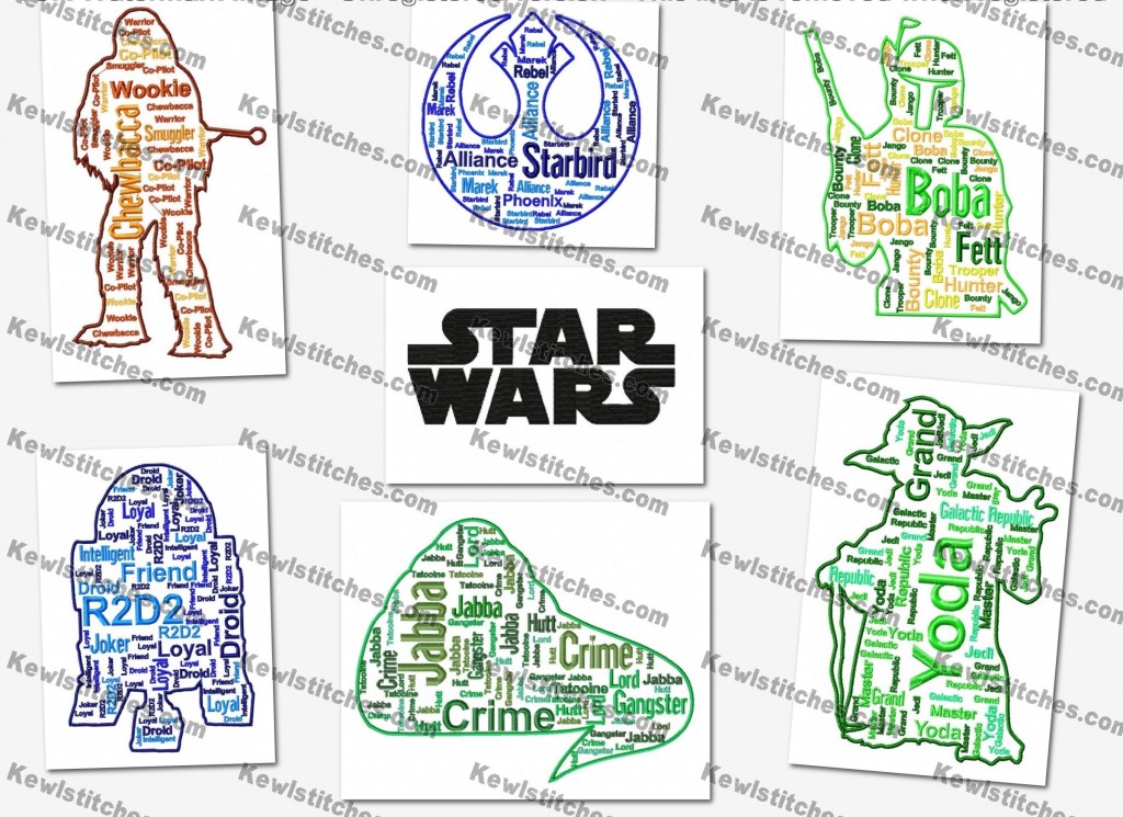 Picture of Star Wars Cloud Text Art Embroidery Designs Set 3 (5×7 hoops)