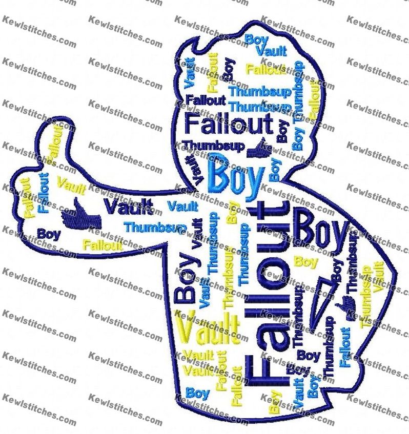 vault boy fallout text art embroidery design 8x10