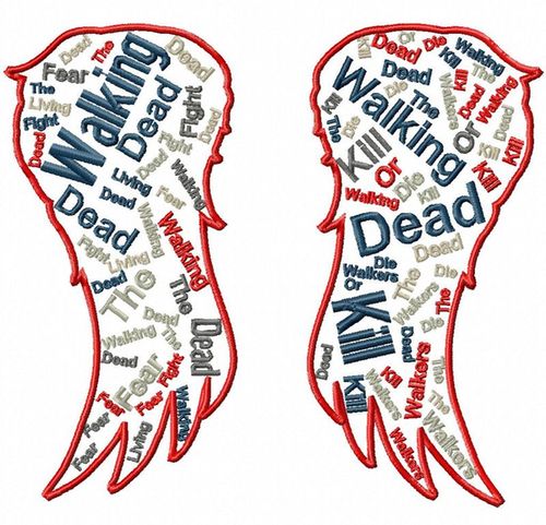 Walking Dead Daryl Wings Text Art Embroidery Design