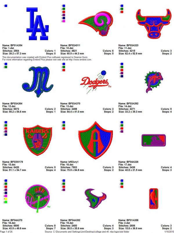 Pro Sports Logo Embroidery Designs Set