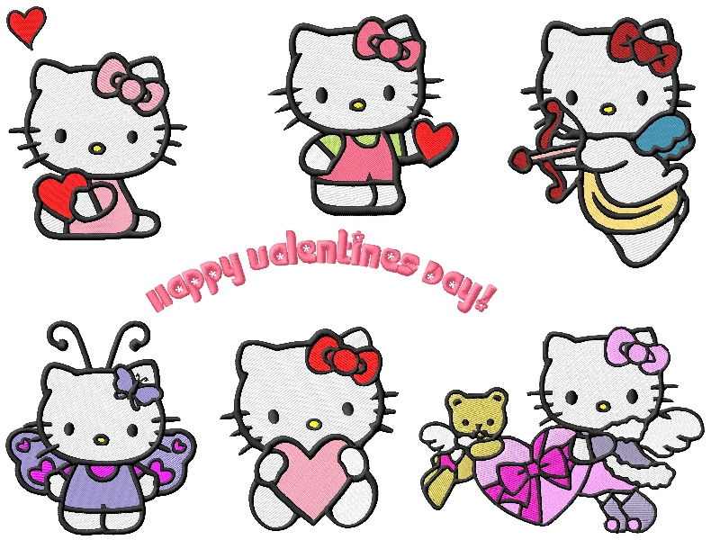 Hello Kitty Valentines Embroidery Designs