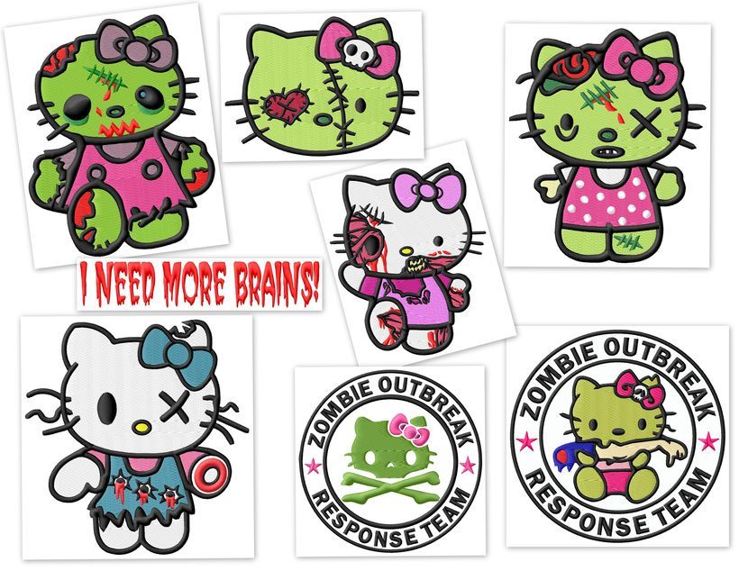 Halloween zombie cat embroidery design,filled stitch,9 formats