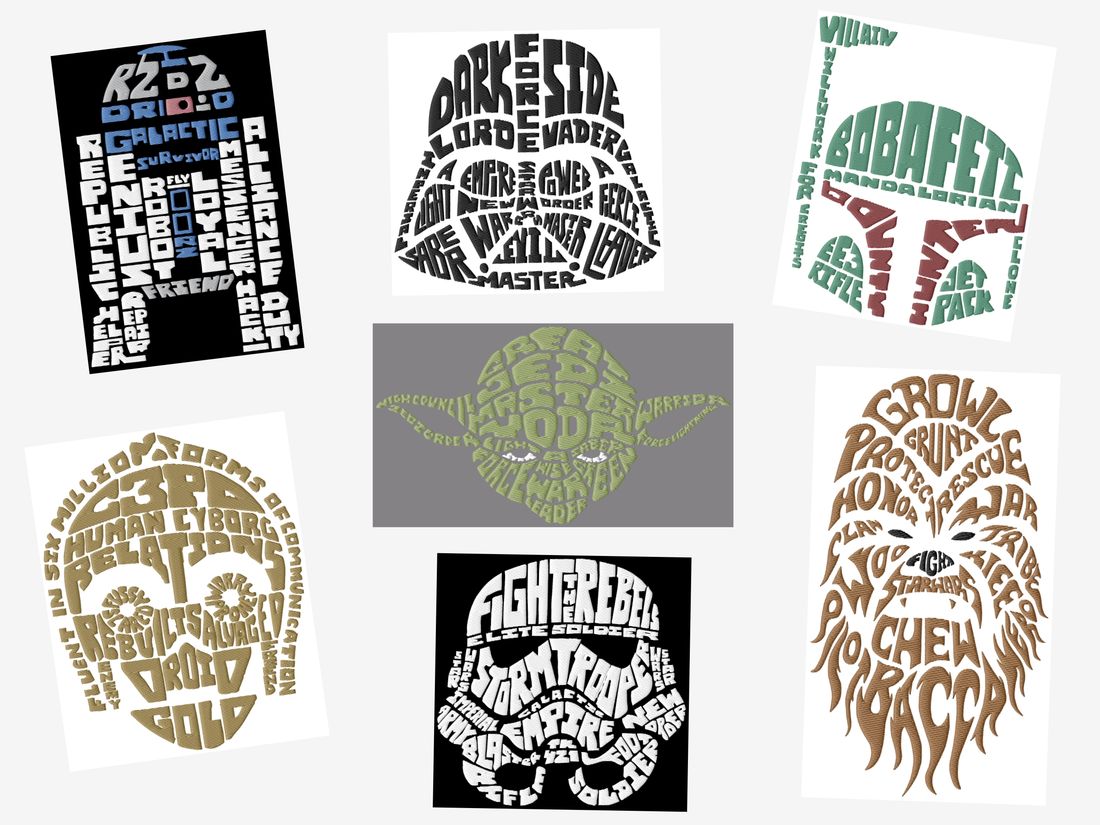 Jumbo Star Wars Text Art Embroidery Designs Set