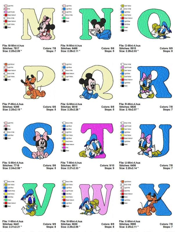 2 Disney Baby A-B-C Letters Embroidery Designs