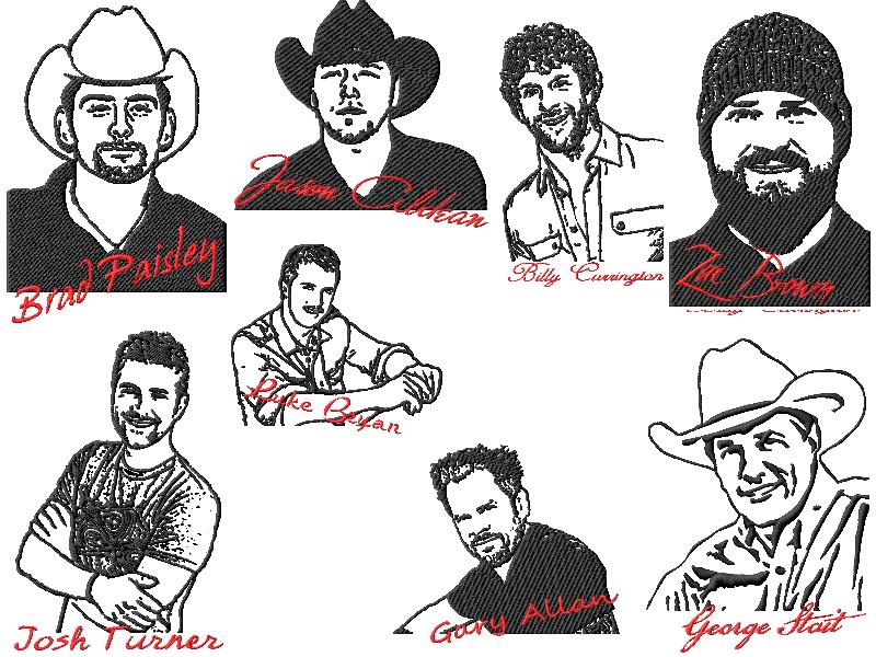 2 Country Music Stars Hunks Embroidery Designs