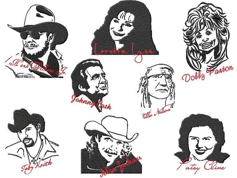 Famous People Country Music Star Embroidery Designs1