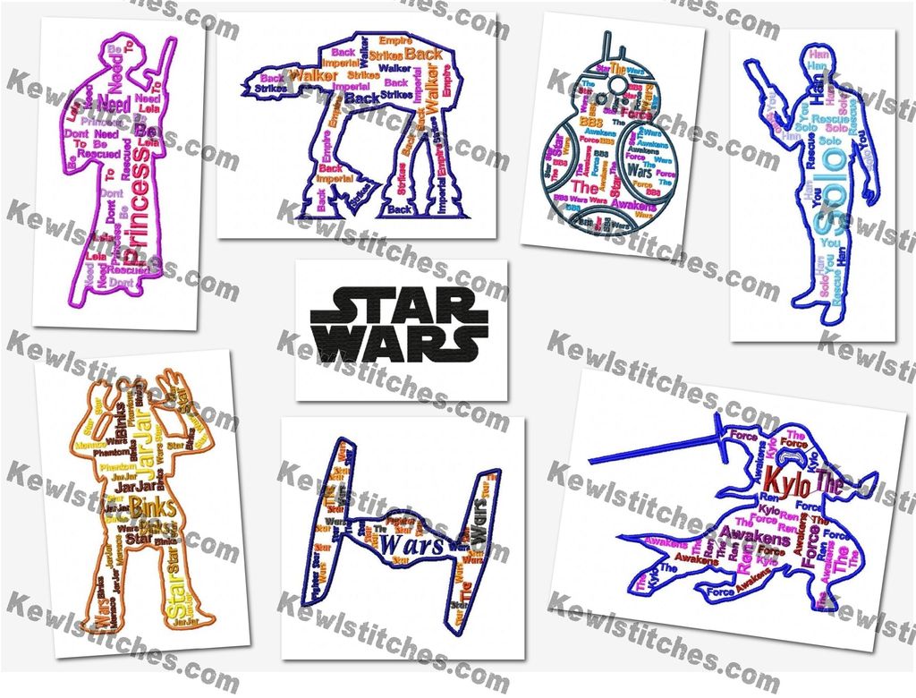 star wars text cloud art embroidery designs 5x7
