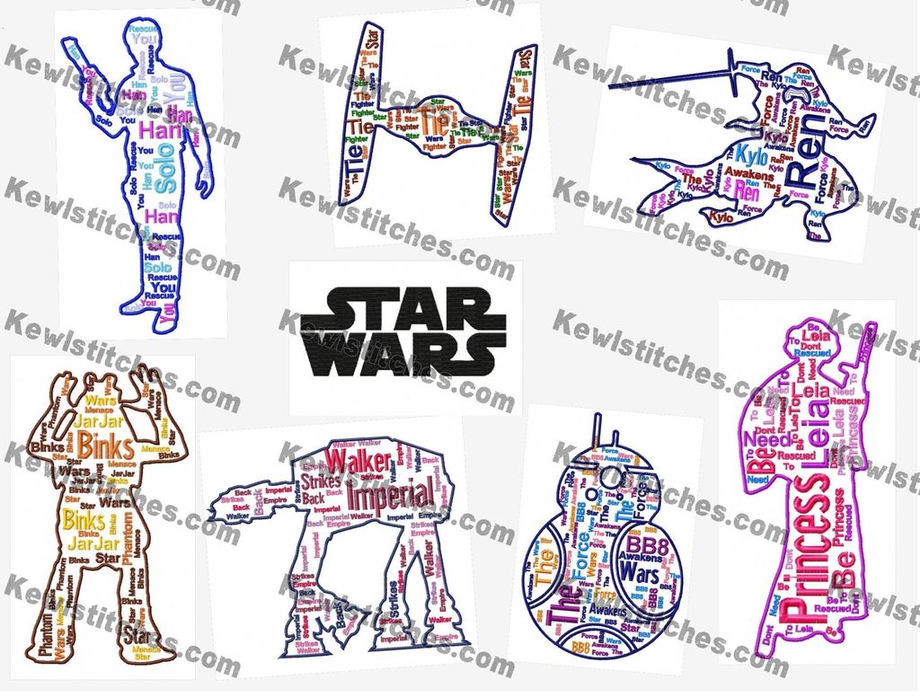 star wars text cloud art embroidery designs