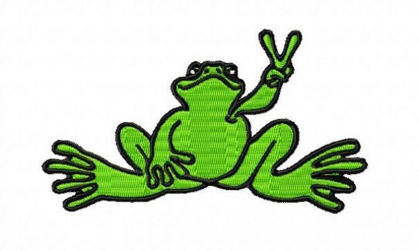 Green Peace Sign Frog Embroidery Design