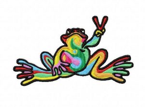 Rainbow Peace Sign Frog Embroidery Design