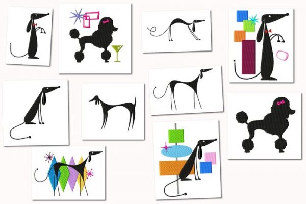 Atomic Retro Dog Embroidery Designs Set