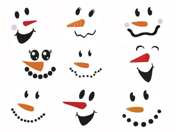 Snowman Faces Embroidery Designs Set 2 - 4 sizes